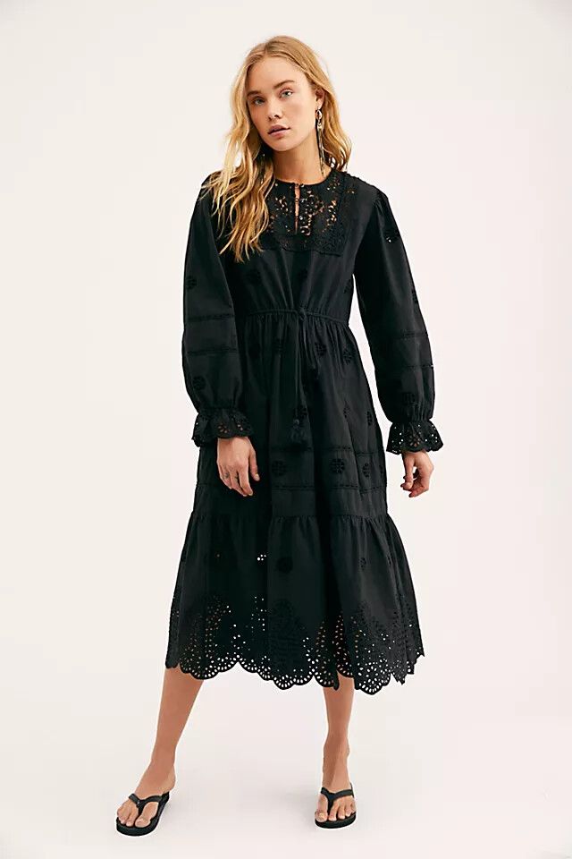 knee length dresses for ladies Farm Rio Black Flowerful Garden Midi Dress, Snake Garden Black / XXS