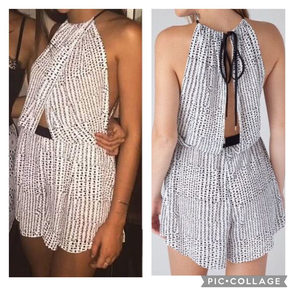 BEC & BRIDGE Atlanta White Black Cut Out Halter Neck Romper Playsuit