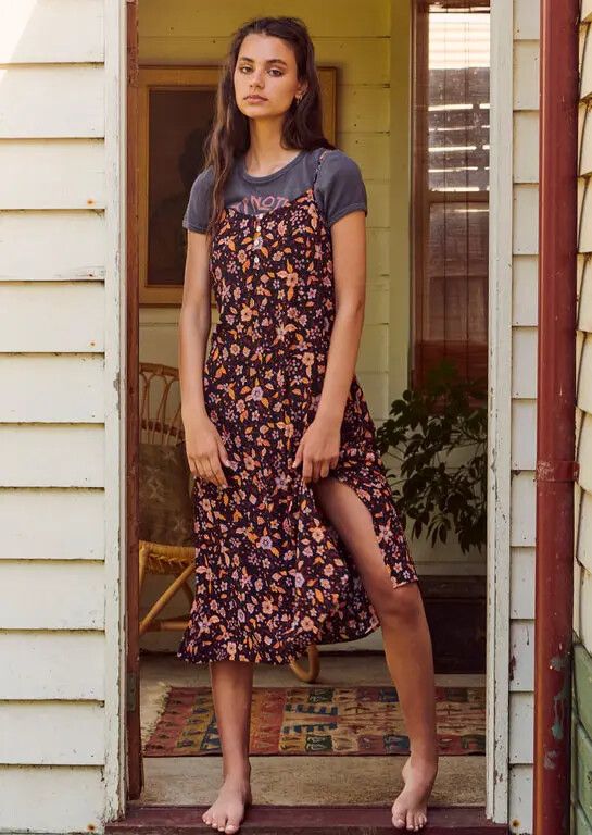GHANDA Annabelle Oriental Jacobean Floral Midi Slip Dress