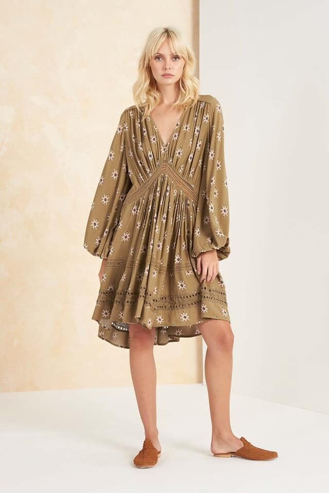 TIGERLILY Soraya Khaki Olive Winter Long Sleeve Mini Dress RRP$199