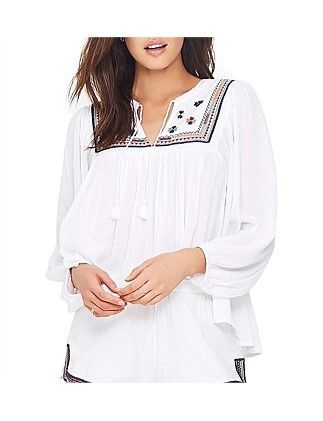 TIGERLILY Ishaani White Embroidered Long Sleeve Blouse Top