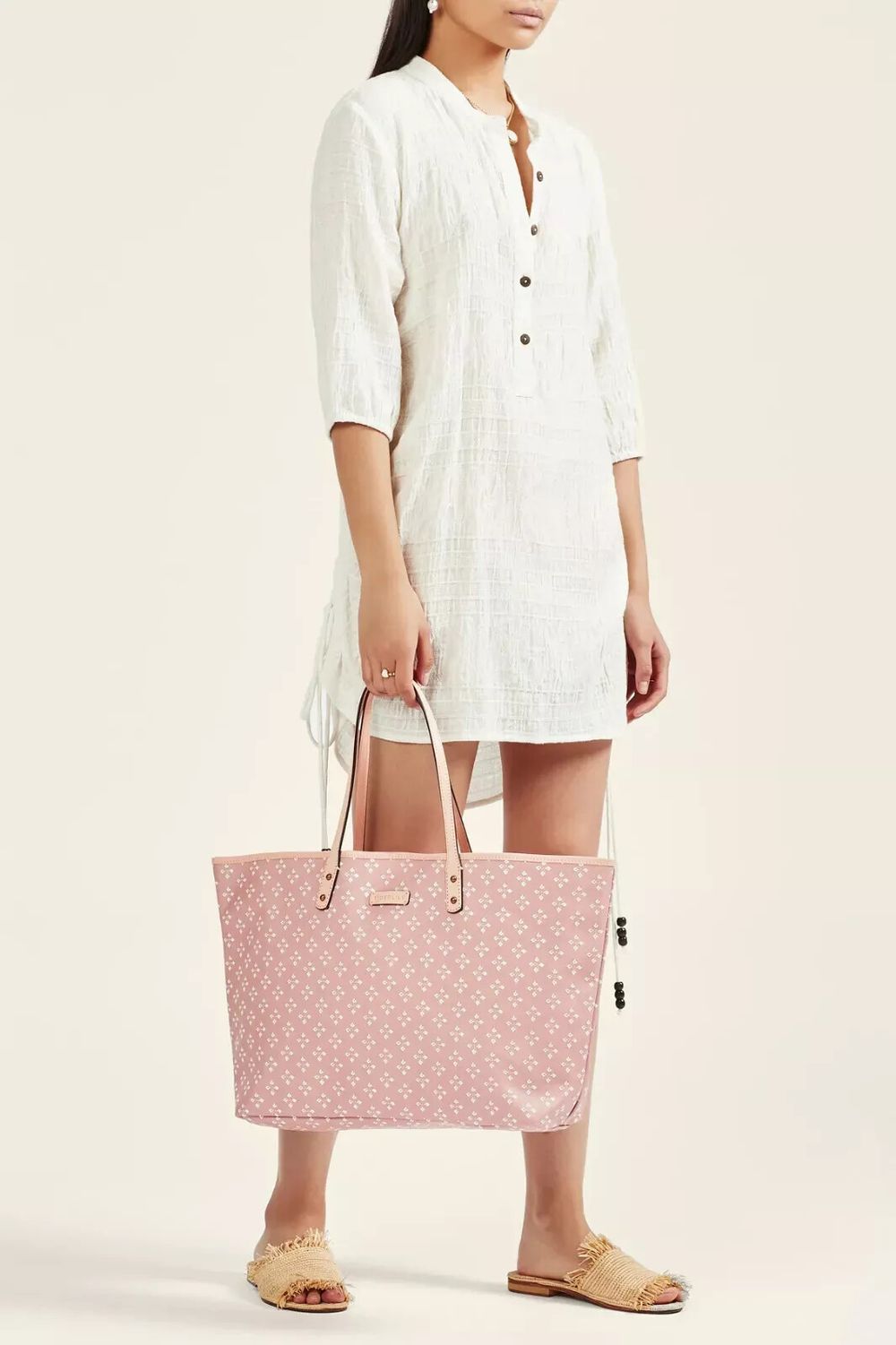 TIGERLILY Ahana Pink Canvas Leather Trim Tote Bag NWT RRP$229