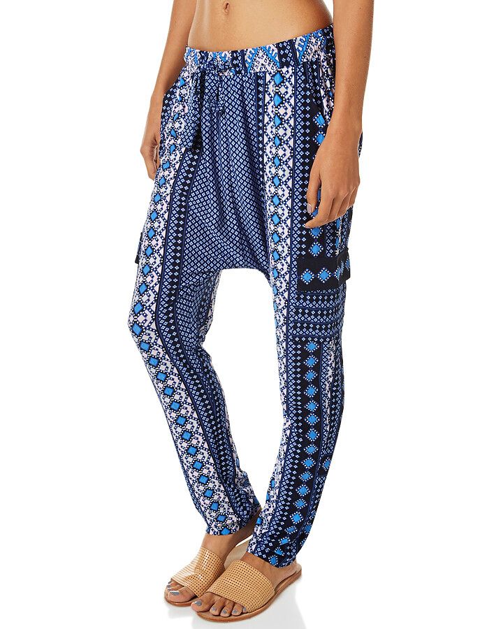 TIGERLILY Vervou Blue Stretch Jersey Drop Crotch Low Rise Harem Pants