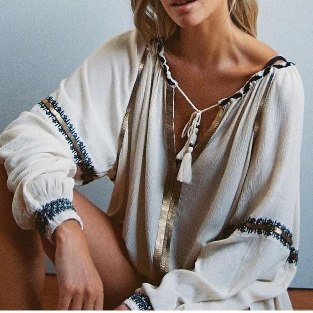 TIGERLILY Navia Tiana Embroidered Sequin Long Sleeve Blouse RRP$209