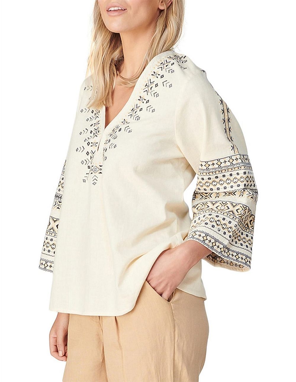 TIGERLILY Alvara Valina Cotton Embroidered Tunic Blouse Top RRP$149