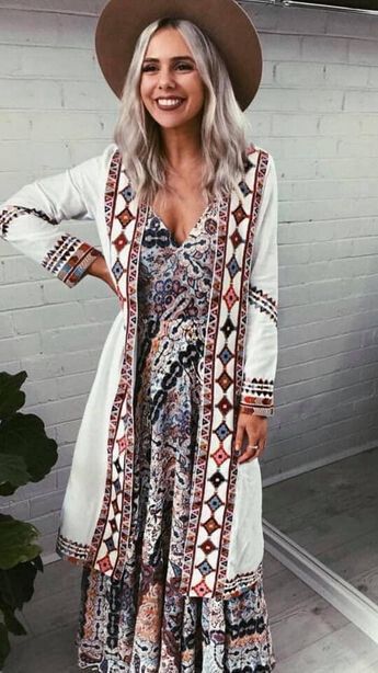 TIGERLILY Nazilla Embroidered White Cotton Kimono Longline Duster Jacket