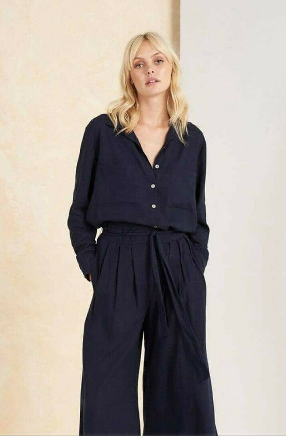 TIGERLILY Hana Linen Navy Long Sleeve Shirt