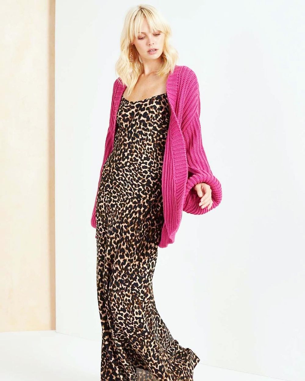 TIGERLILY Tarma Pink Chunky Cotton Knit Bell Sleeve Cardi Winter Cardigan