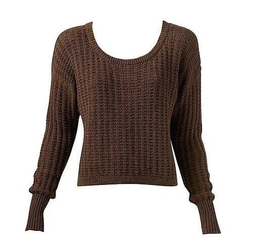 WITCHERY Wool Cotton Knit Khaki Brown Cropped Boyfriend Sweater Jumper Size M
