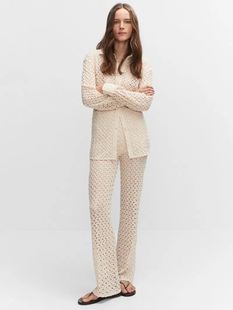 MANGO Elena Straight Crochet Trousers Pants