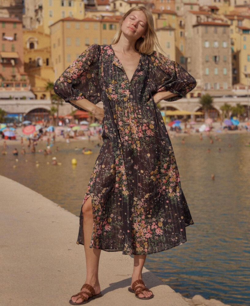 AUGUSTE THE LABEL Audrey Whisper Floral Lurex Cotton Midi Dress