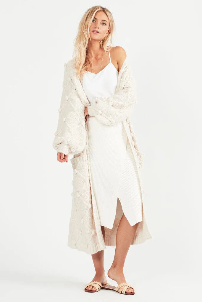 TIGERLILY Arles Wool Knit Cream Pom Pom Longline Cardigan RRP$299