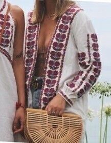 TIGERLILY Sedona Emboridered Red White Longline Kimono Jacket RRP$250