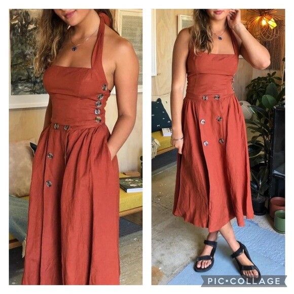 TIGERLILY Lina Linen Rust Orange High Waisted Midi Skirt NWT RRP$179