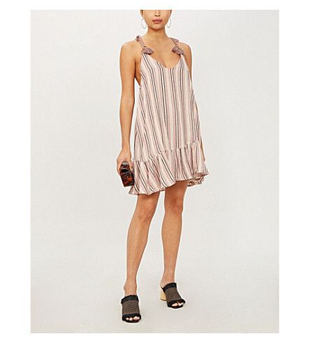 TIGERLILY Tami Cotton Stripe Ruffle Hem Mini Slip Dress NWT RRP$129