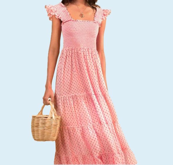 RIXO Kendall pink cotton midi dress