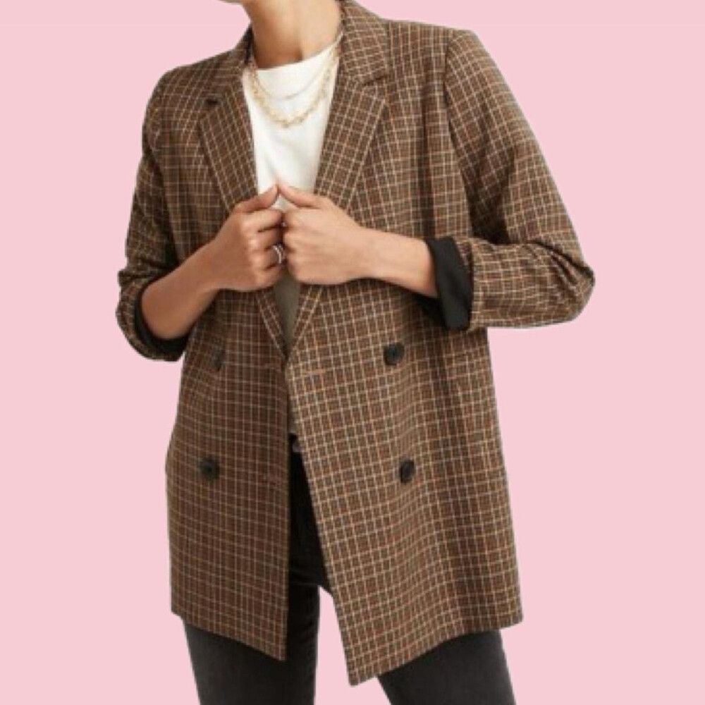 madewell brown check blazer XXS