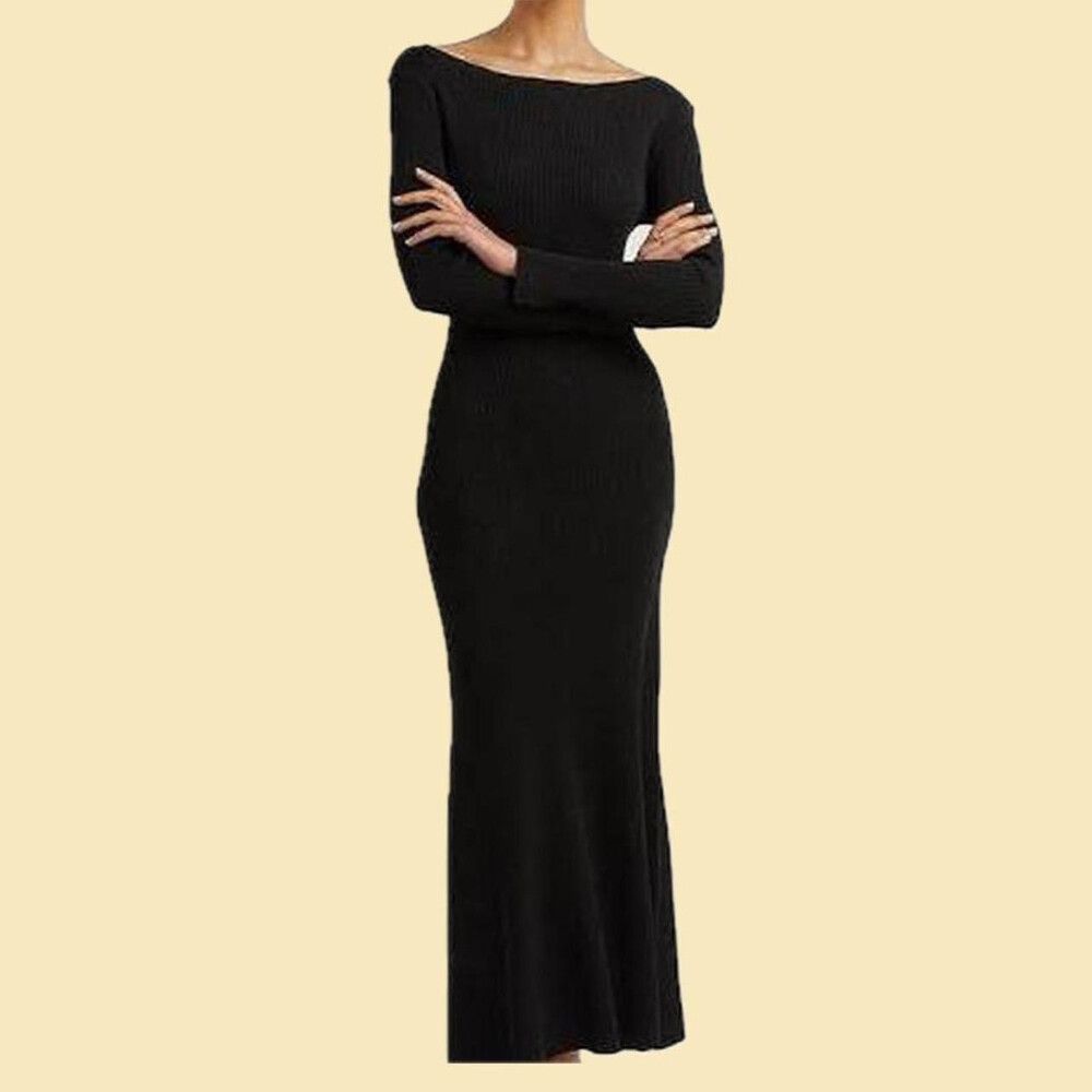 dissh aria black knit sleeved midi dress XS