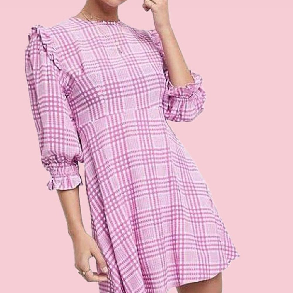faithfull the brand purple check dress XS