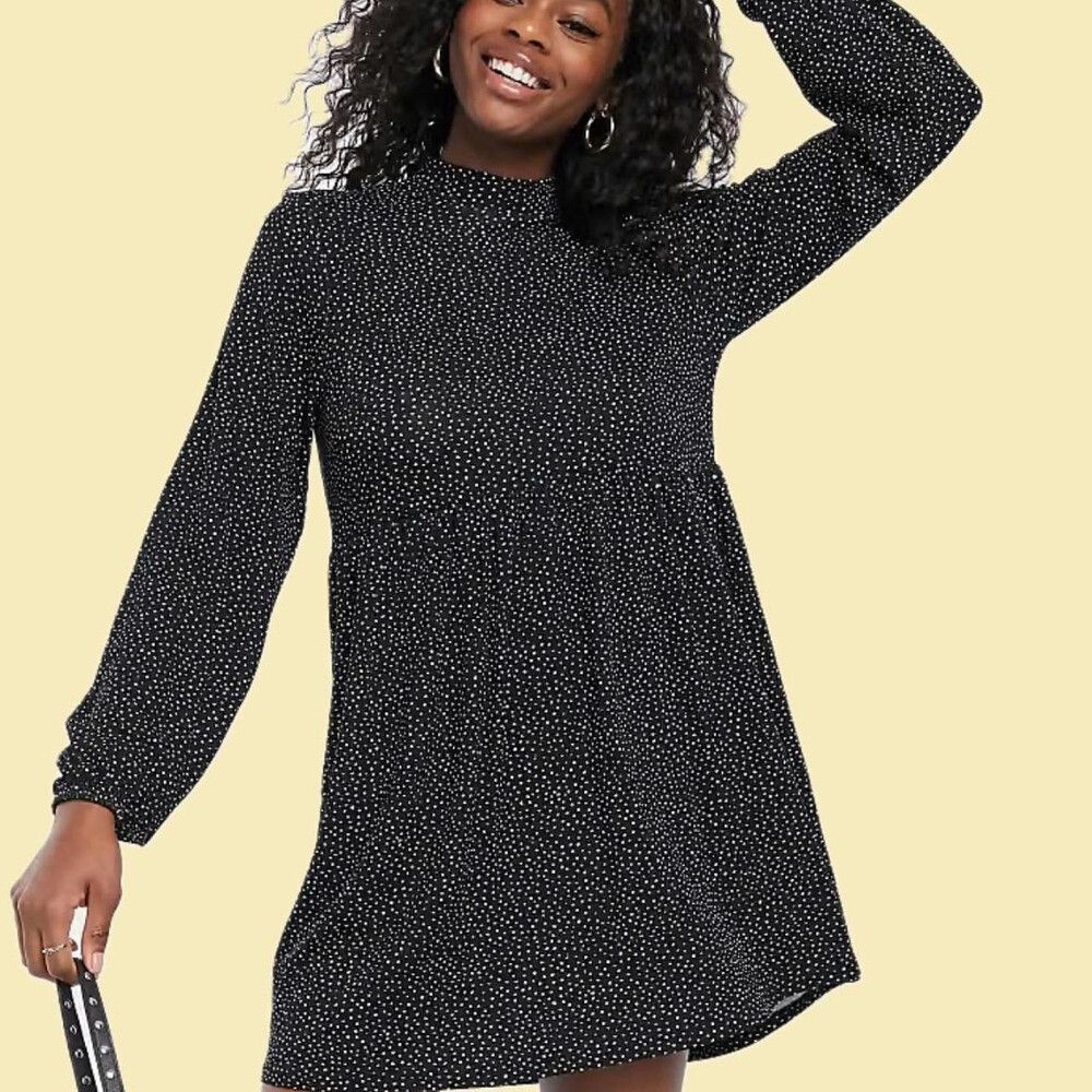 pull and bear long sleeve spotty black and white dress size small