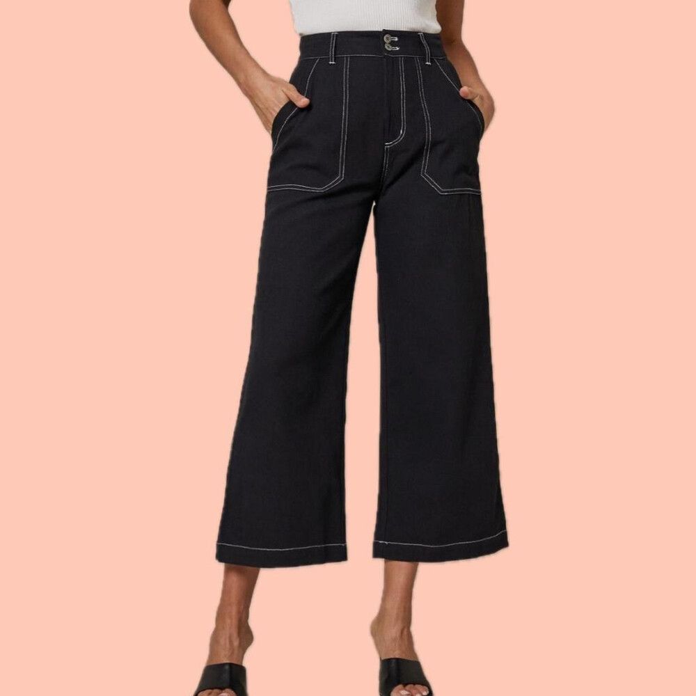 aere black faded wide leg pants size 6