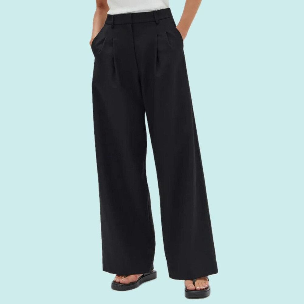 ASSEMBLY LABEL ROBERTA BLACK WIDE LEG PANTS 100% WOOL SIZE 6