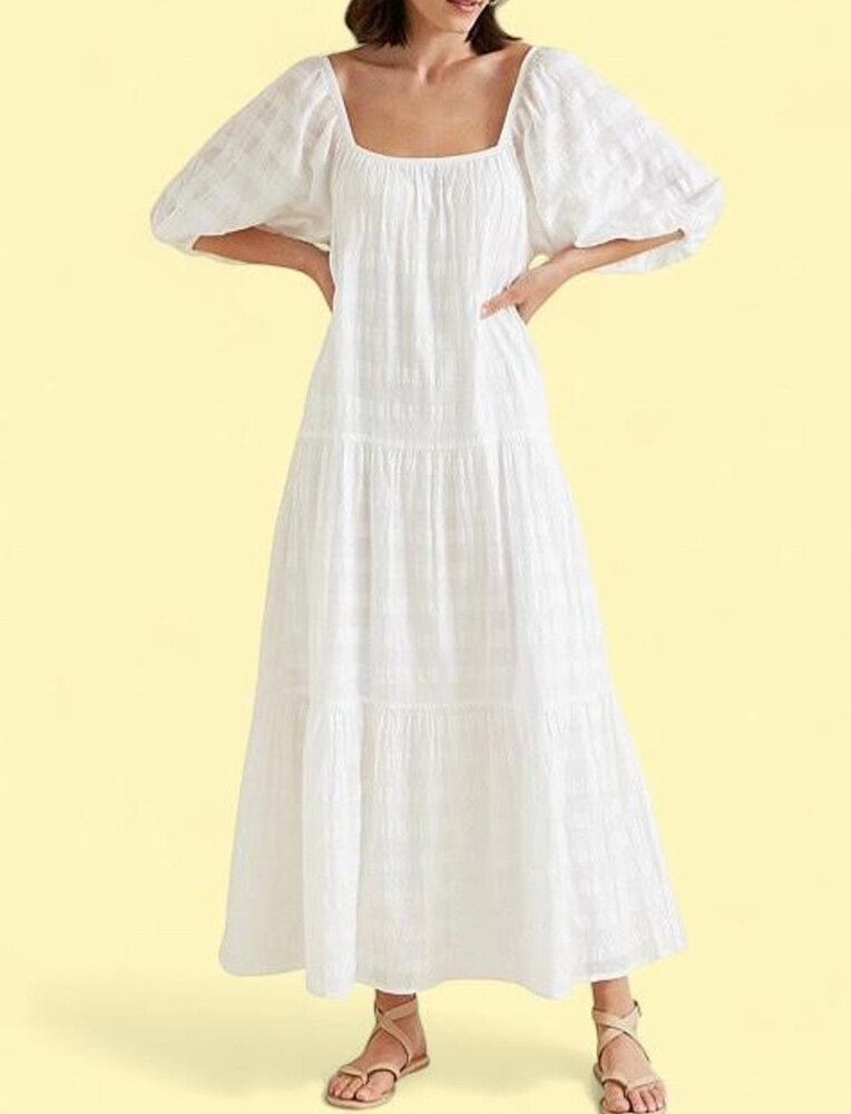 Seed Heritage - SEED HERITAGE SQUARE NECK WHITE PUFF SLEEVE DRESS size 6 on Designer Wardrobe Seed Heritage - SEED HERITAGE SQUARE NECK WHITE PUFF SLEEVE DRESS size 6 on Designer Wardrobe