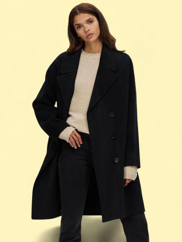 ASSEMBLY LABEL DOUBLE BREASTED 100% WOOL BLACK COAT XXS/XS