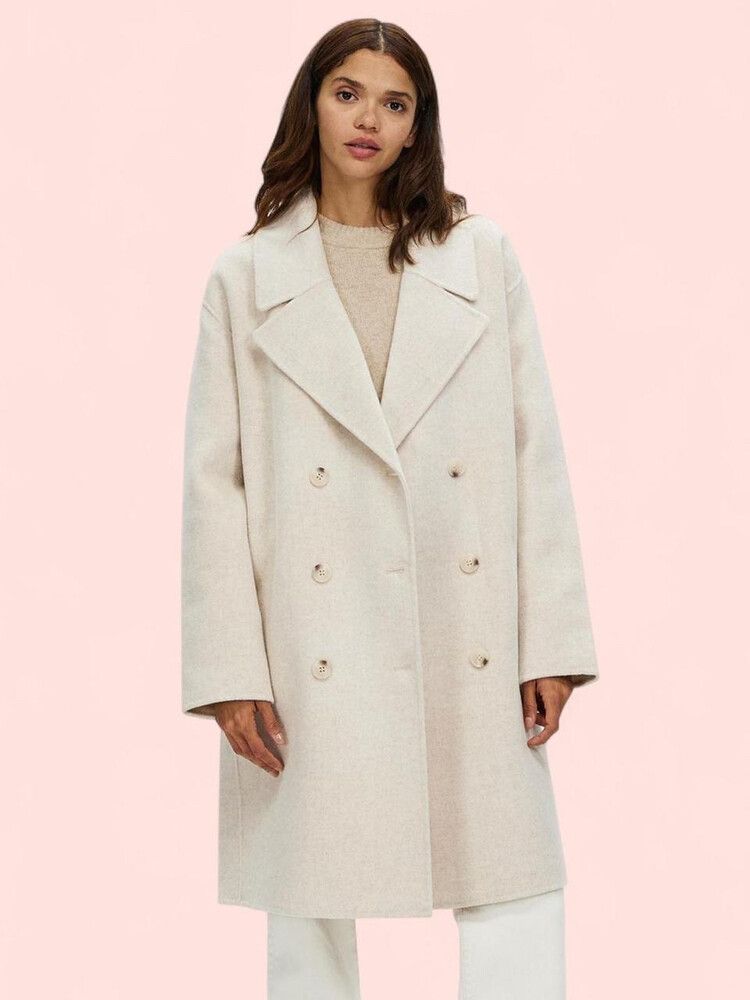 ASSEMBLY LABEL DOUBLE BREASTED 100% WOOL OAT MARLE COAT XXS/XS