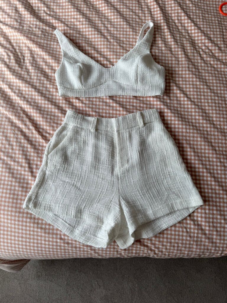 White Crop Top and Shorts Set