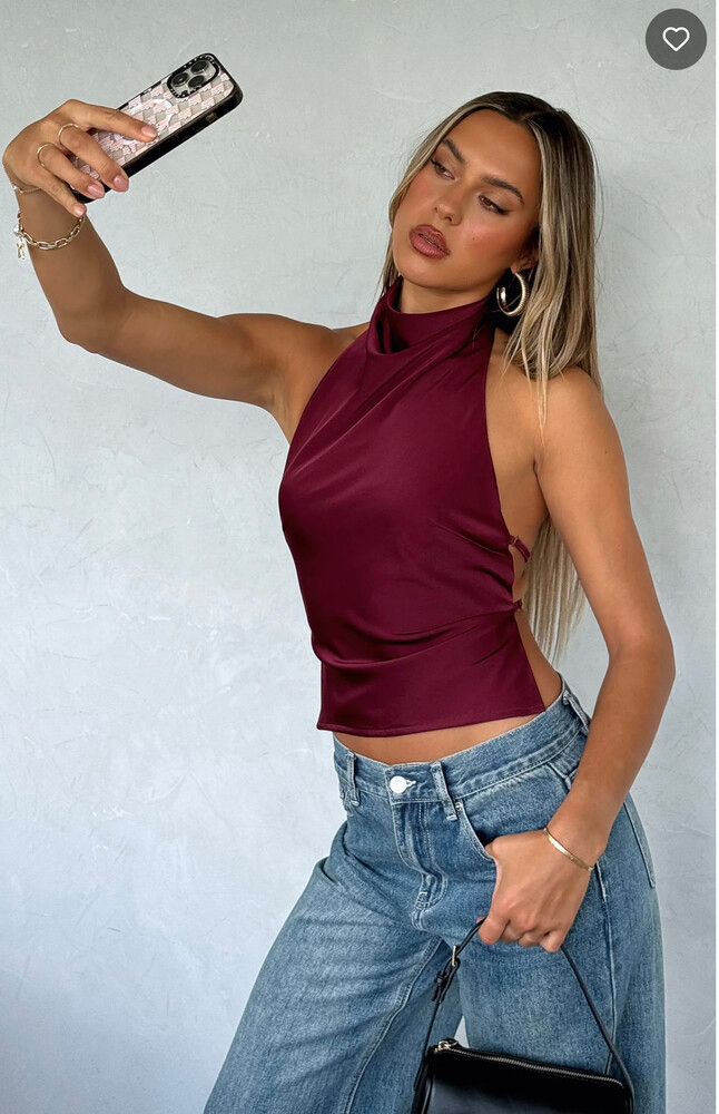 White Fox Time Passes Halter Top Merlot