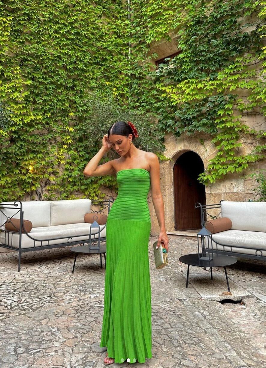 cos strapless green dress COS