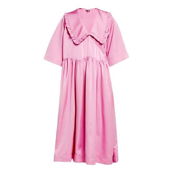 ganni pink satin dress Printed Stretch Satin Slit Long Dress
