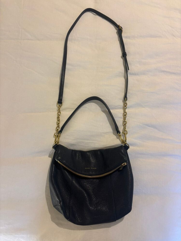 Deadly Pontes Navy Blue Leather Shoulder Bag
