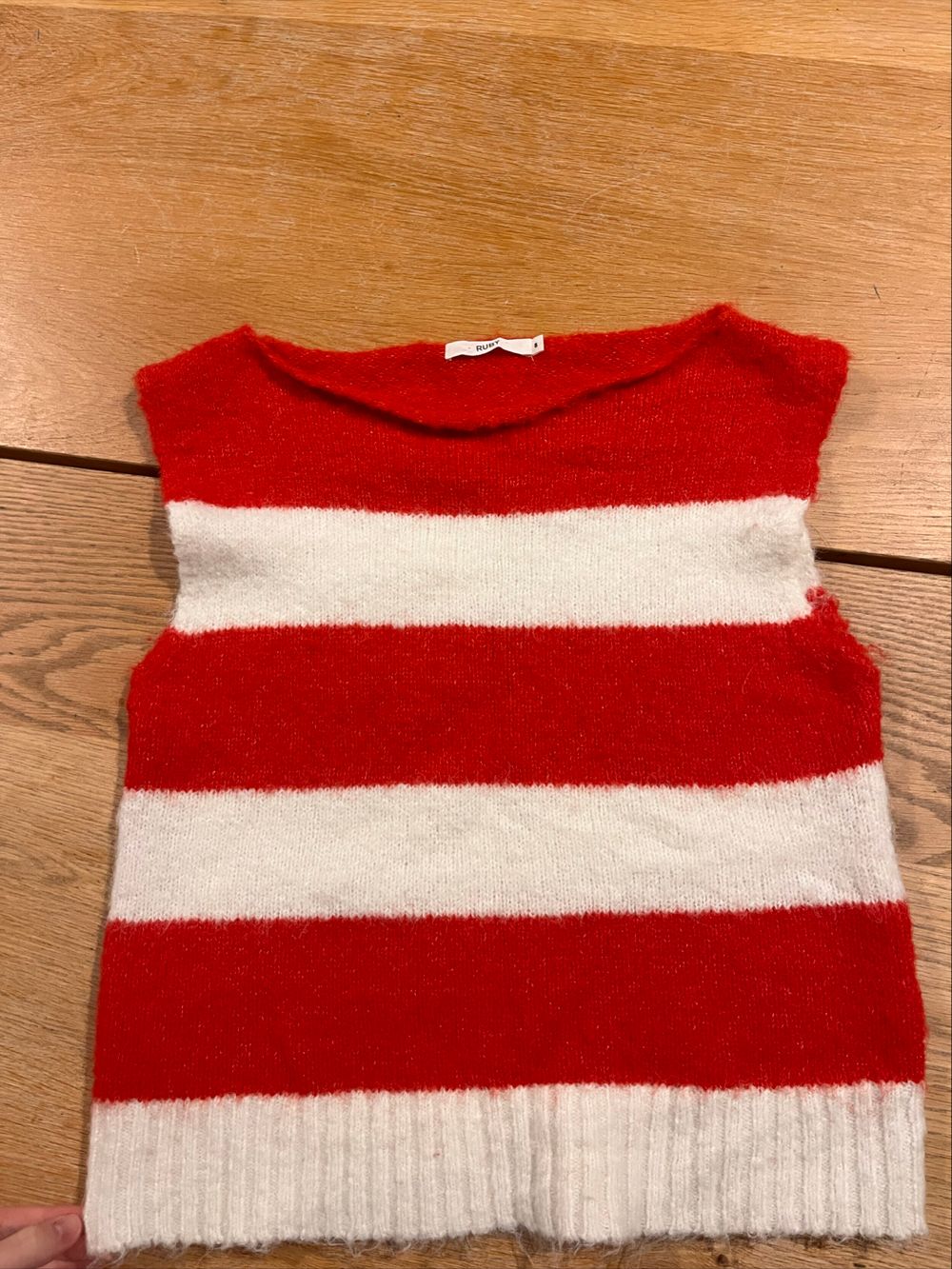 Ruby Red & Ivory Stripe Brushed Knit Vest | Size 8