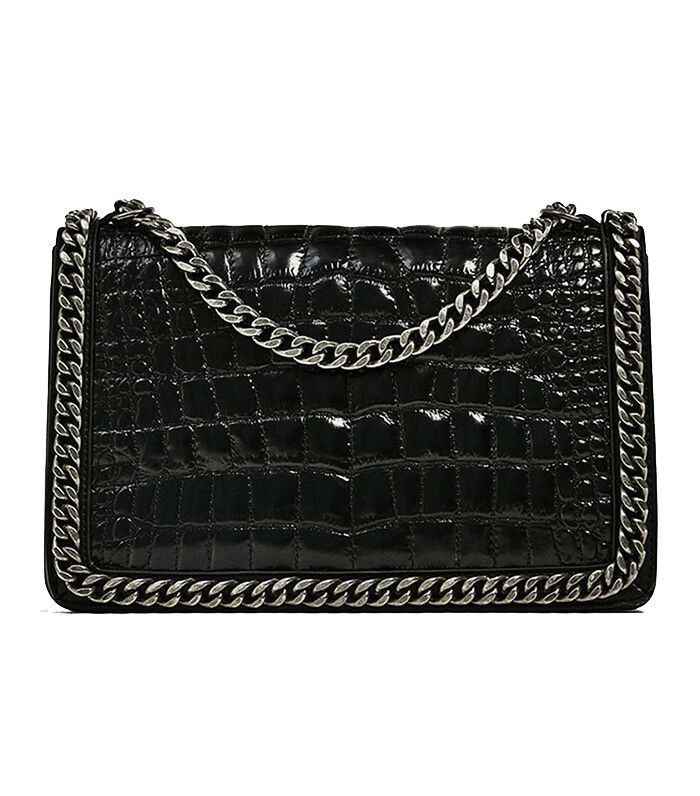 Shoulder Croc Black Leather Handbag