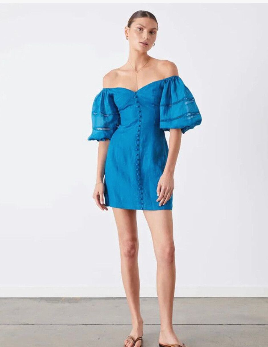 Joslin - Joslin layla linen Ramie mini dress adriatic blue on Designer Wardrobe Joslin - Joslin layla linen Ramie mini dress adriatic blue on Designer Wardrobe