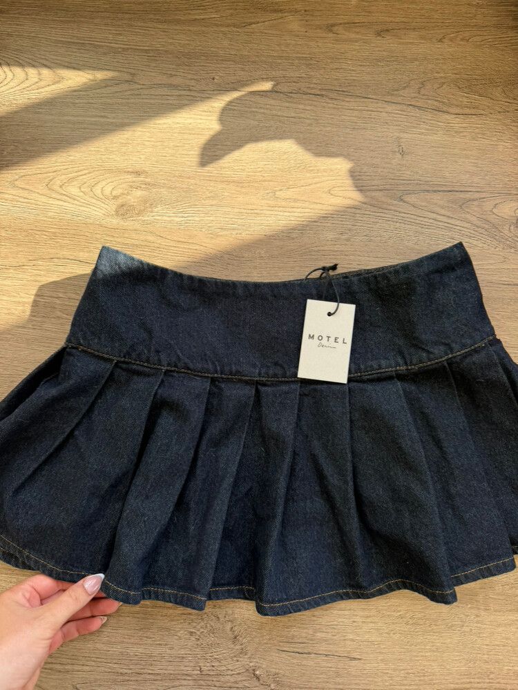 Motel Blue Denim Pleated Mini Skirt