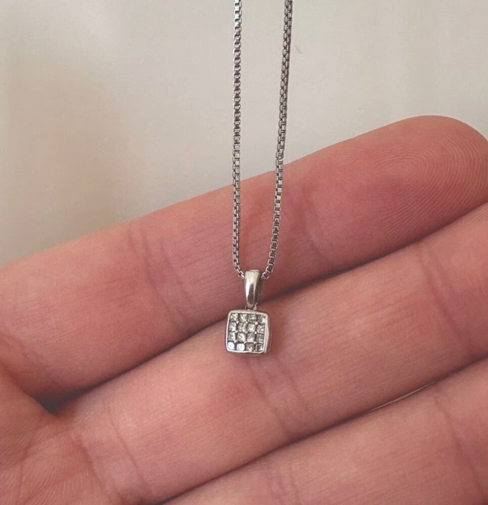 Michael Hill Sterling Silver Box Chain Necklace with Cubic Zirconia Pendant