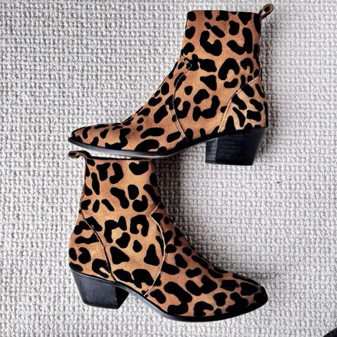 Flocked Leather Ankle Boots