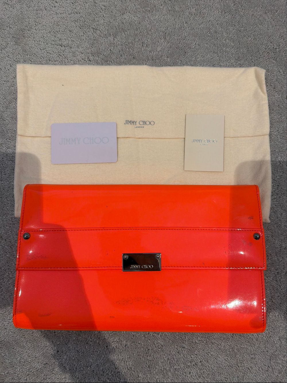Jimmy Choo Orange Patent Leather Clutch - with dust bag & certificate