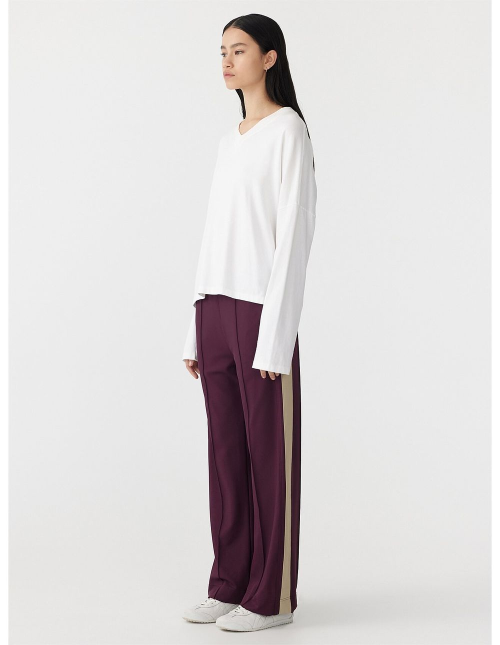 Bassike Twill Stripe Detail Pant Burgundy/Light Tan