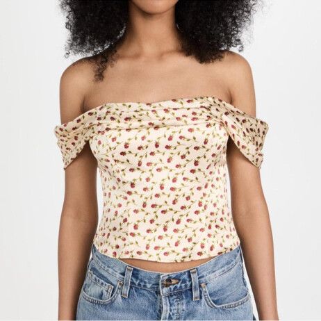 Reformation Silk Satin Off-the-Shoulder Top Madison