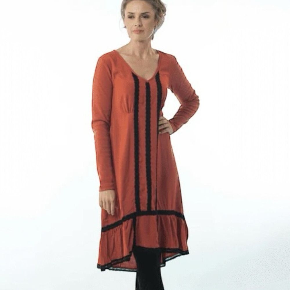 Kaja Carlotta Jersey Dress Size AU 10 Boho Burnt Orange Long Sleeve