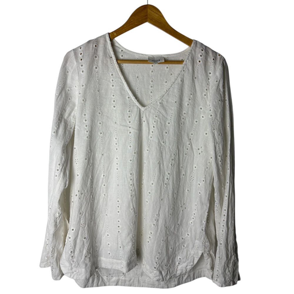 Seed Top Size AU 14 Long Sleeve Cotton Linen Blend White