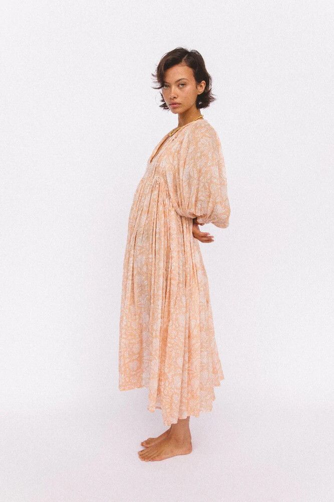 Daughters Of India Kyra Dress Size Small Apricot Midi Cotton Boho