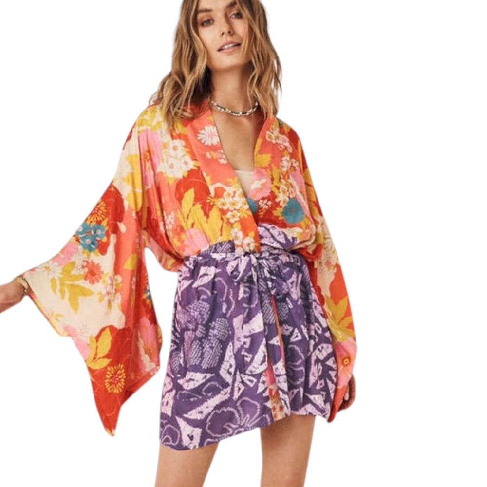 Spell & The Gypsy Robe Kimono Size S/M Tyler Chilli Red Purple Orange Belted