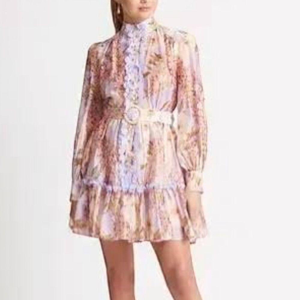 Sheike Eves Garden Dress Size AU 16 Linen Blend Pink Purple Button Up