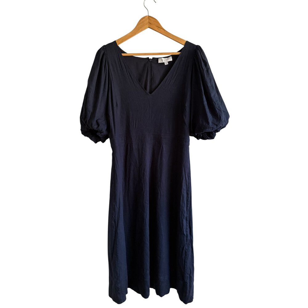 Witchery Midi Dress Size AU 12 Navy Blue Puff Sleeve