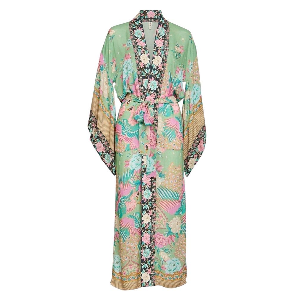 Spell Cloud Dancer kimono One Size Boho Green Pink Duster